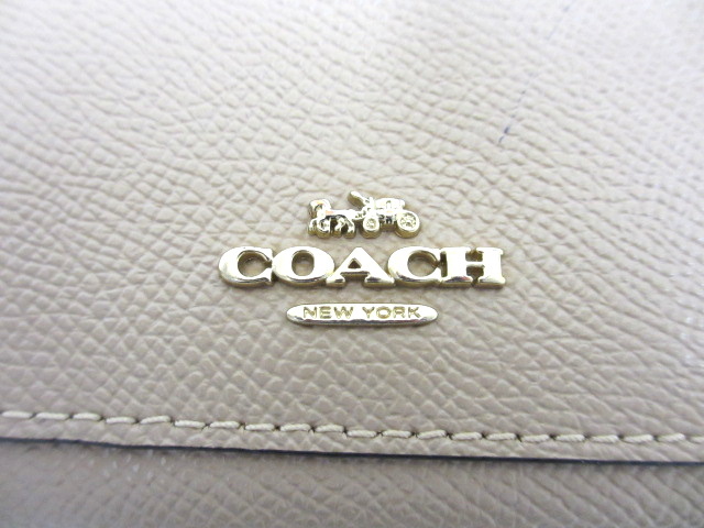 コーチ COACH ラウンドファスナー長財布 54007 ベージュ系 クロスグレインレザー アコーディオン ジップ ウォレット_画像3