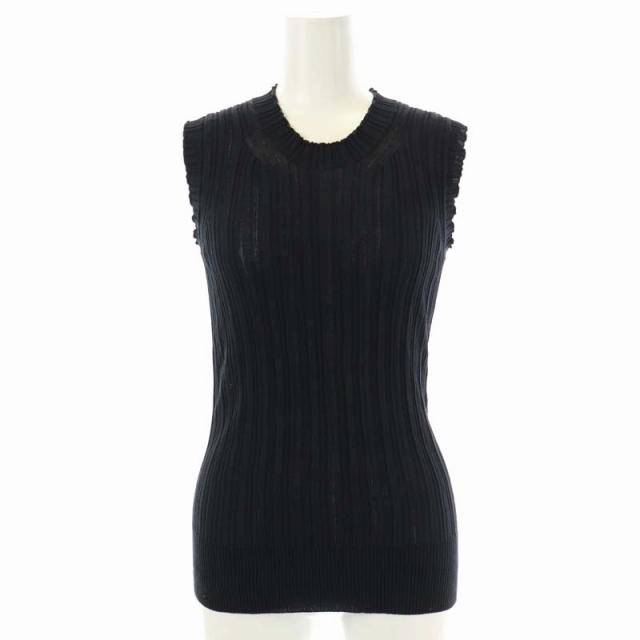 アンフィル unfil high twist cotton ribbed-knit sleeveless top ハイウエストコットンリブ カットソー ノースリーブ 1 黒 ブラック_画像1