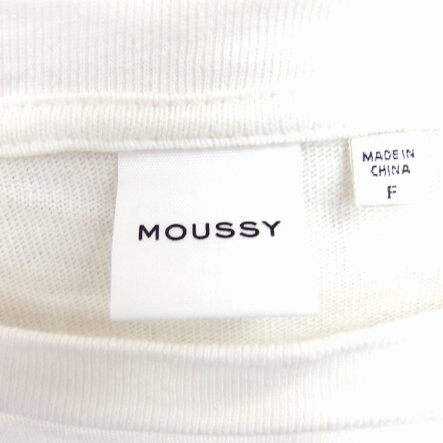 マウジー moussy Tシャツ カットソー ショート丈 英字 プリント 半袖 丸首 コットン 綿 切替リブ F ホワイト 白 /HT15 レディース_画像3