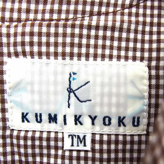 クミキョク 組曲 KUMIKYOKU カットソー スリットネック コットン 綿 ロゴ刺繍 ギンガムチェック ノースリーブ TM 茶 ブラウン_画像3