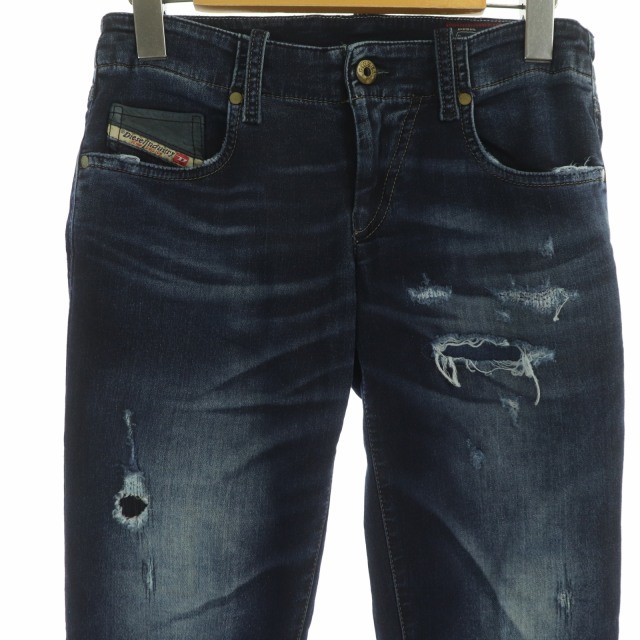  дизель DIESEL grupee Jog Denim стрейч обтягивающие джинсы брюки джинсы Zip fly повреждение обработка 25 темно-синий темно-синий 