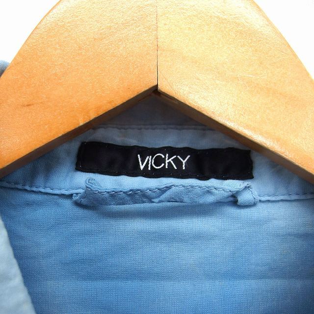  Vicky VICKY casual shirt blouse tunic .. feeling Thai large pattern long sleeve cotton cotton 2 light blue blue /HT20 lady's 