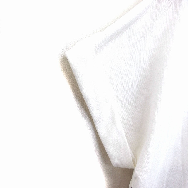 オリーブデオリーブ OLIVE des OLIVE カットソー ボートネック 切替 透け感 ロングテール ワイド ストライプ 半袖 F 白 ホワイト_画像6
