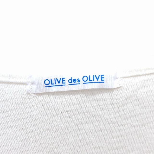オリーブデオリーブ OLIVE des OLIVE カットソー ボートネック 切替 透け感 ロングテール ワイド ストライプ 半袖 F 白 ホワイト_画像3