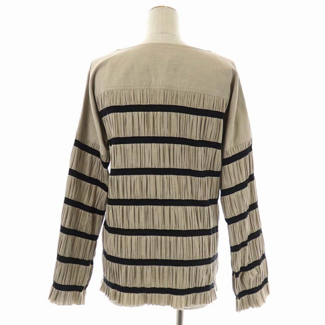  Pele kpelleq Shirring striped tops tops cut and sewn border long sleeve 34 gray ju black black /HK #OS #SH lady's 