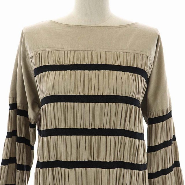  Pele kpelleq Shirring striped tops tops cut and sewn border long sleeve 34 gray ju black black /HK #OS #SH lady's 