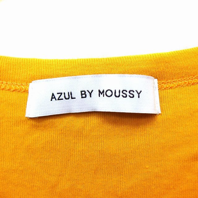 アズールバイマウジー AZUL by moussy カットソー Tシャツ 丸首 コットン 綿 透け感 ストレッチ 無地 半袖 L 黄 イエロー /NT4 レディース_画像3