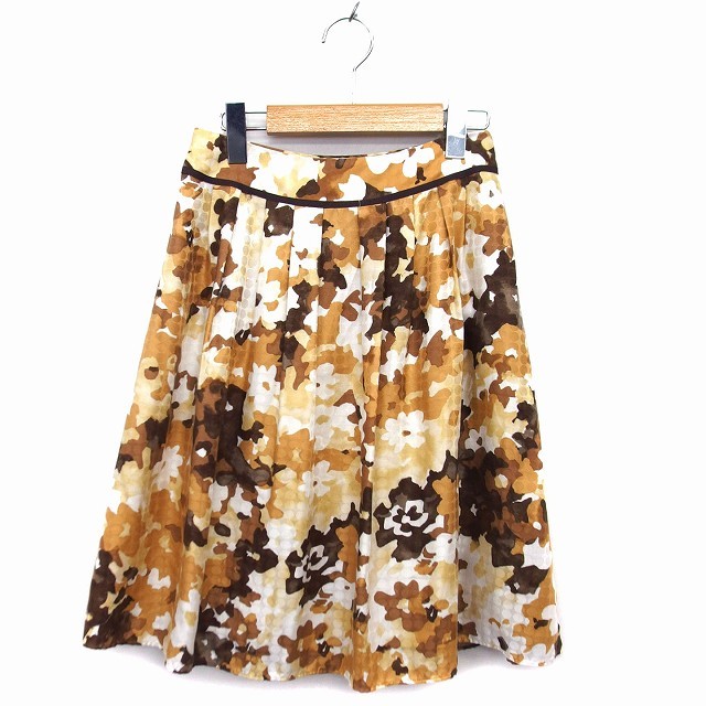  Reflect Reflect skirt flair knee height .. feeling tuck side Zip floral print 7 tea Brown /NT26 lady's 