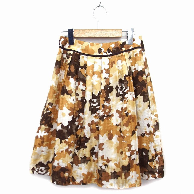  Reflect Reflect skirt flair knee height .. feeling tuck side Zip floral print 7 tea Brown /NT26 lady's 