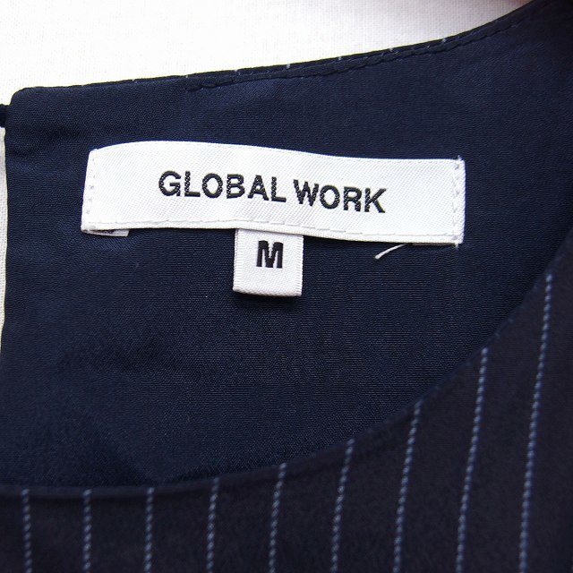 グローバルワーク GLOBAL WORK カットソー ブラウス ストライプ 柄 ノースリーブ 丸首 ティアード M ネイビー 紺 /HT10 レディース_画像3