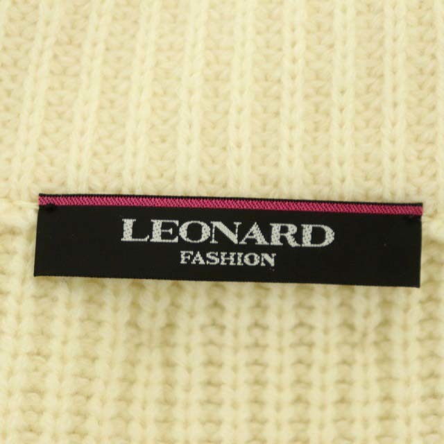 レオナール LEONARD ファッション 20年 フラワーニットケープ ハイネック 畦編み カシミヤ混 3 アイボリー /ES ■OS レディース_画像3