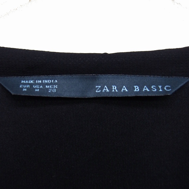 ザラ ベーシック ZARA BASIC ドレス ワンピース ノースリーブ ロング ギャザー ビーズ装飾 リボン M ブラック 黒 /FT44 レディース_画像3