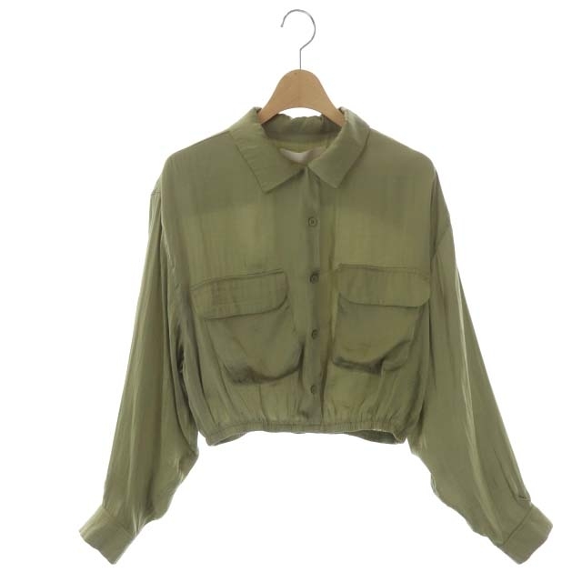 トゥデイフル TODAYFUL Vintage Cropped Shirts クロップドシャツ ブラウス 長袖 ショート 胸ポケット F カーキ /AA ■OS レディース_画像1