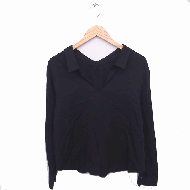  Rope ROPE shirt blouse turn-down collar back button thin long sleeve 38 black black /TT44 lady's 