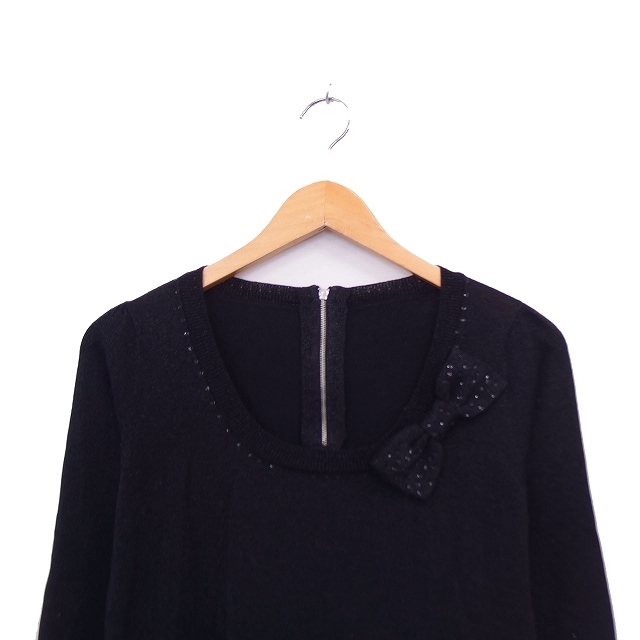  Will selection WILLSELECTION tunic knitted 7 minute sleeve U neck ribbon biju-1 black black /KT21 lady's 