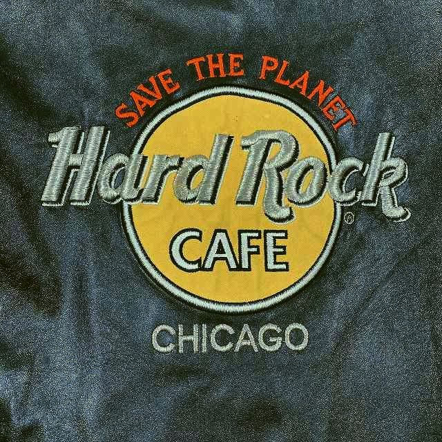 ハードロックカフェ Hard Rock Cafe シカゴ CHICAGO ヴィンテージ バックロゴ 本革 レザージャケット ブルゾン アウター 中綿入り 裏地図柄_画像3