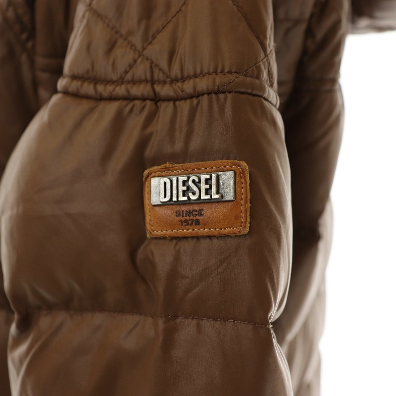 ディーゼル DIESEL ダウンコート ロング ジップアップ ロゴプレート フード フェイクファー S 茶色 ブラウン ■GY09 /SI38 レディース_画像6