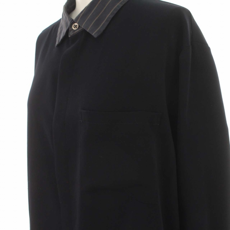 ステュディオス STUDIOUS シャツ ブラウス 衿ストライプ オーバーサイス 長袖 2 M 黒 ブラック マルチカラー /TW12_画像6