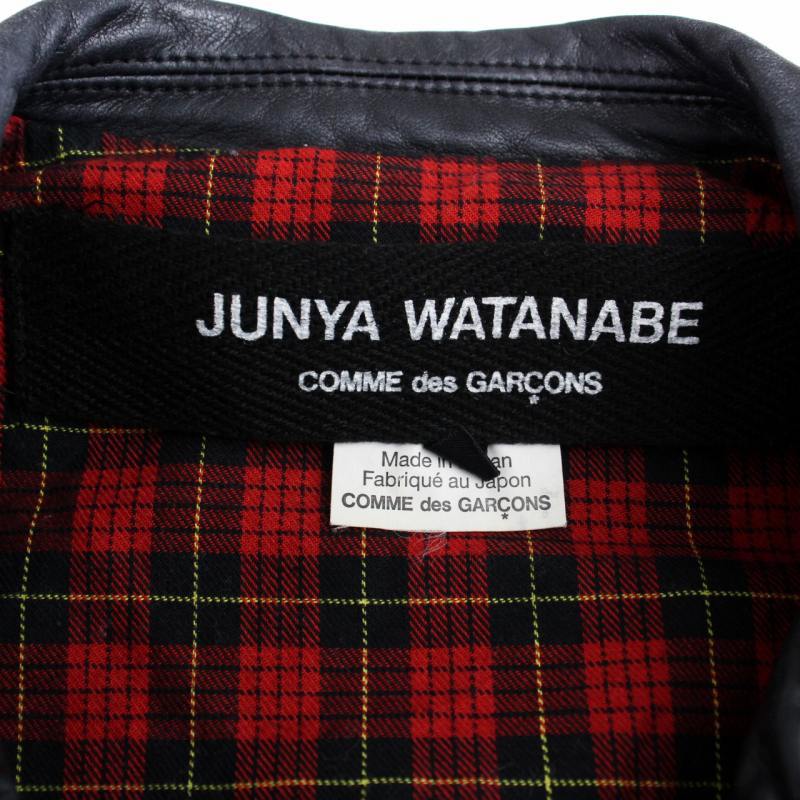 ジュンヤワタナベ JUNYA WATANABE コムデギャルソン ライダースジャケット ジップアップ 裏地チェック レザー XS 黒 レディース_画像4