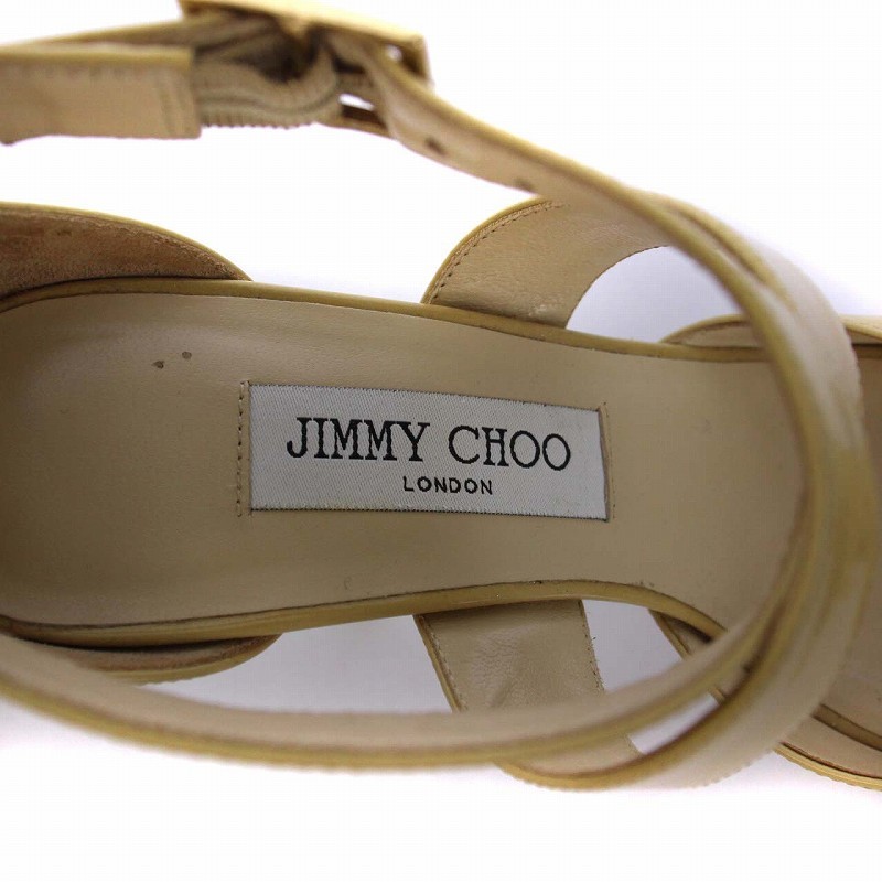 ジミーチュウ JIMMY CHOO サンダル ハイヒール ピンヒール アンクルストラップ エナメル 37.5 24.5cm ベージュ /KH レディース_画像7