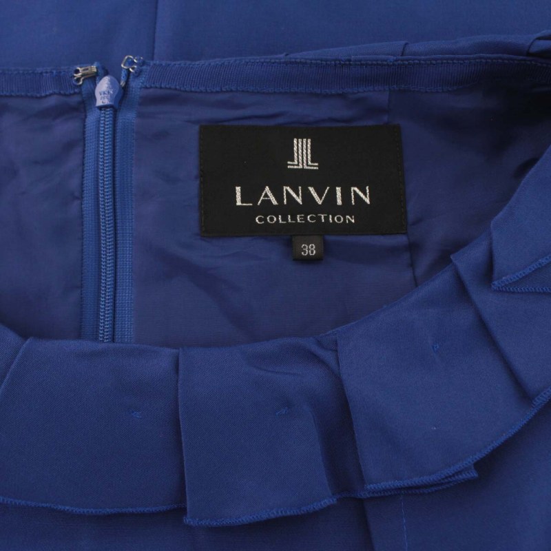 ランバン LANVIN ワンピース フリル ひざ丈 絹混 シルク混 ノースリーブ 38 M 青 ブルー /TW28 レディースの画像6