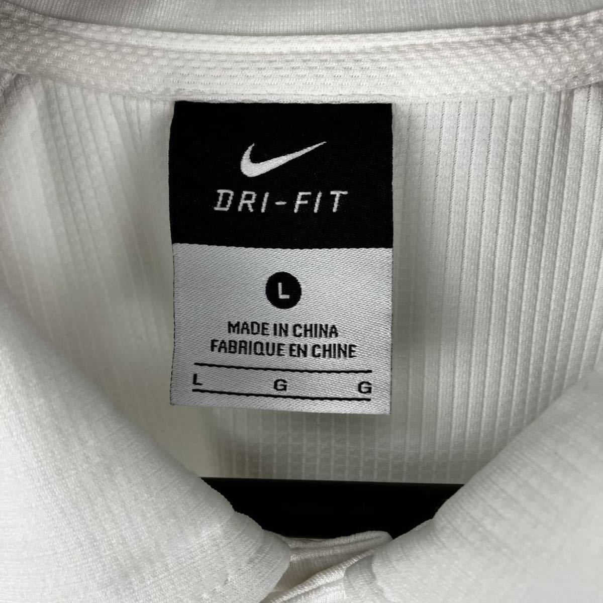 NIKE ナイキ ポロTシャツ ホワイト Lサイズ ドライフィット 吸水速乾 ストレッチ スポーツ トレーニング ジョギング ゴルフウェア ロゴ