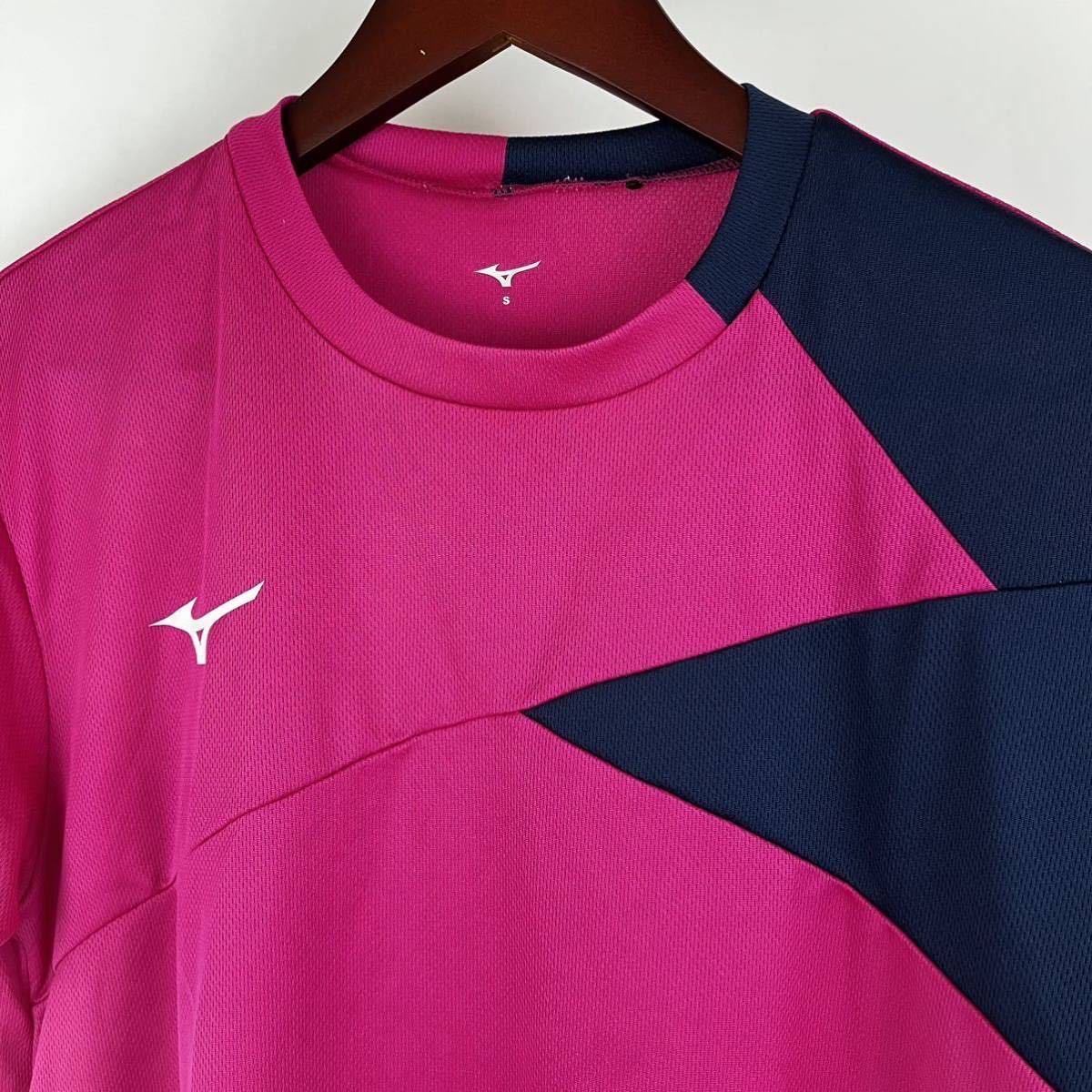 MIZUNO ミズノ 半袖 Tシャツ メンズ S ピンク 紺 ネイビー スポーツ トレーニング ウェア DRI ドライ 速乾 メッシュ シンプル ロゴ_画像3