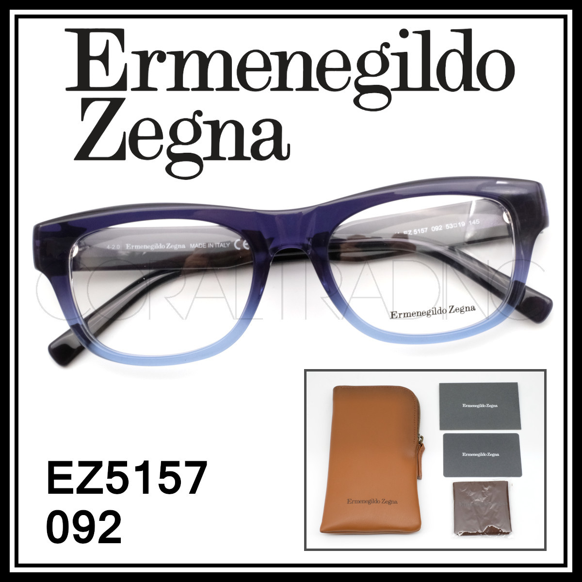 23243★新品本物！エルメネジルド・ゼニア EZ5157 092 クリアブルー セルフレーム Ermenegildo Zegna ウェリントンシェイプ