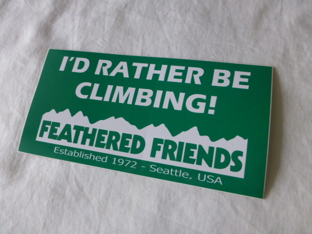 FEATHERED FRIENDS ステッカー FEATHERED FRIENDS 緑 グリーン フェザードフレンズ I'D RATHER BE CLIMBING ! 1972 Seattle USA_画像2