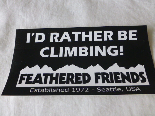 FEATHERED FRIENDS ステッカー FEATHERED FRIENDS 黒 ブラック フェザードフレンズ I'D RATHER BE CLIMBING ! 1972 Seattle USA_画像6