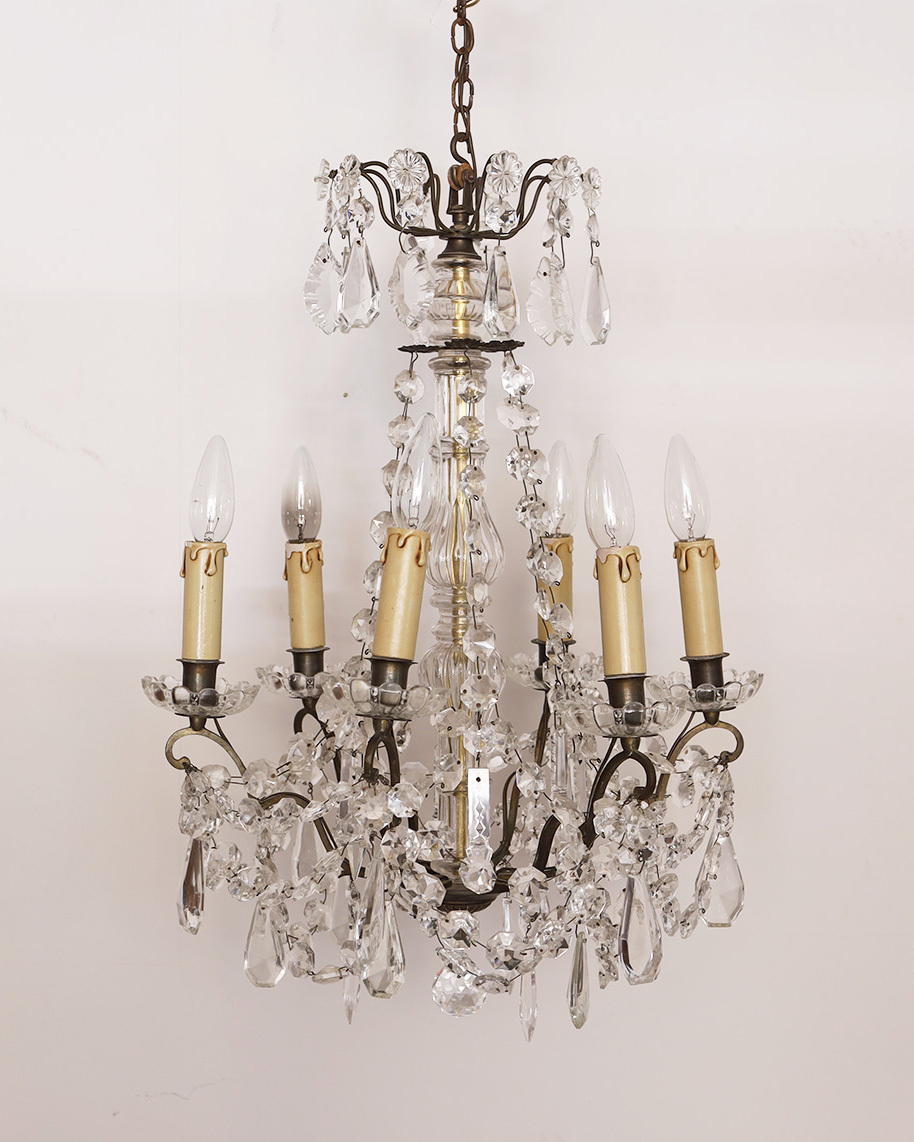 jf00866. country * France antique * lighting 6 light glass Drop chandelier pendant light hanging lowering sealing crystal store lighting electric 