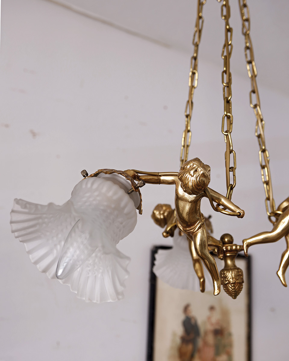 jf01862. country * France antique * lighting Angel Gold chandelier angel hanging lowering pendant lamp ceiling light brass made brass 