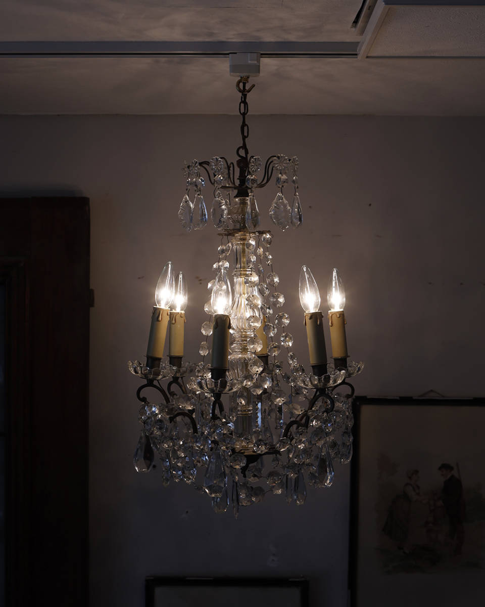 jf00866. country * France antique * lighting 6 light glass Drop chandelier pendant light hanging lowering sealing crystal store lighting electric 