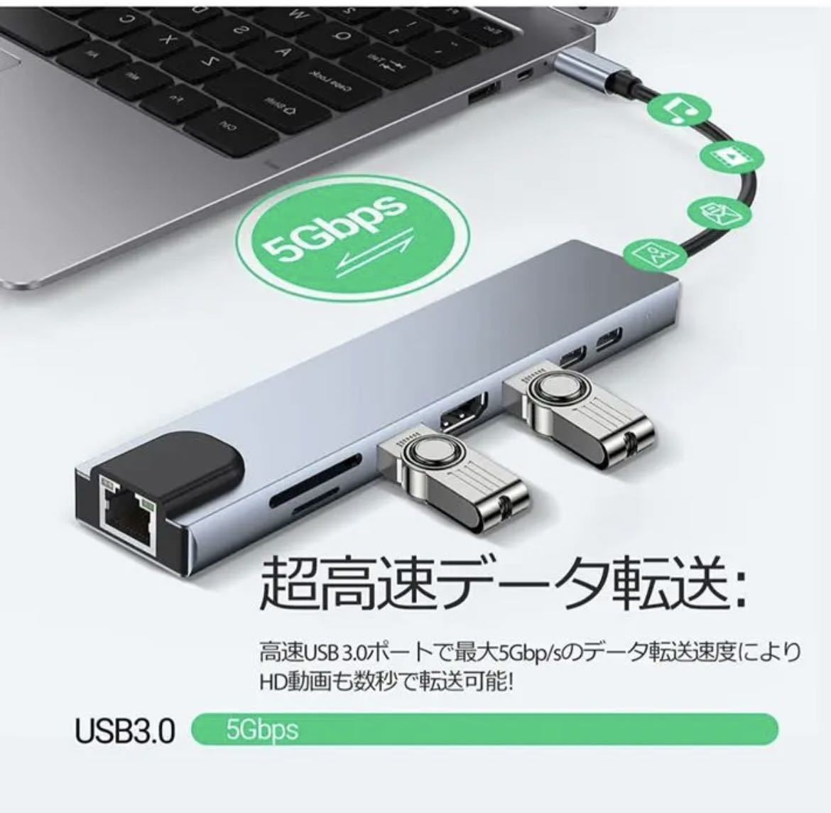 USB C ハブ アダプタ ８-in-1 Type-C USBハブ 4K