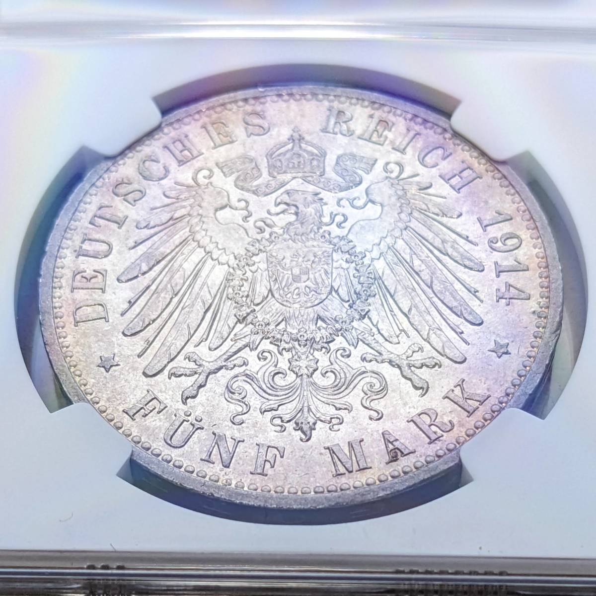 1914年 プロイセン ヴィルヘルム2世 5マルク 銀貨 ベルリンミント NGC UNC Details Cleaned_画像6