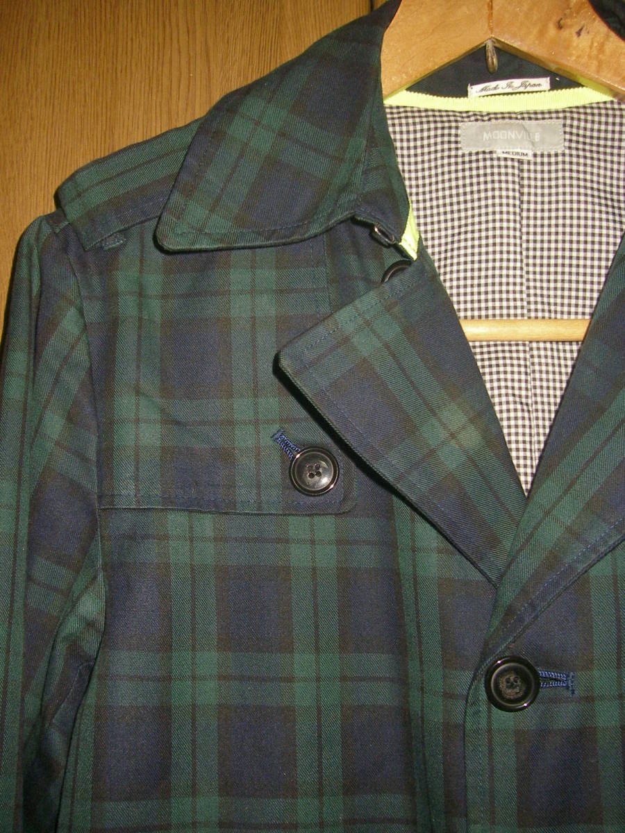 MOONVILLE ブラックウォッチ 緑 グリーン チェック コート ジャケット M 日本製 ( MERC モッズ 666 ロンズデール ベンシャーマン_画像3