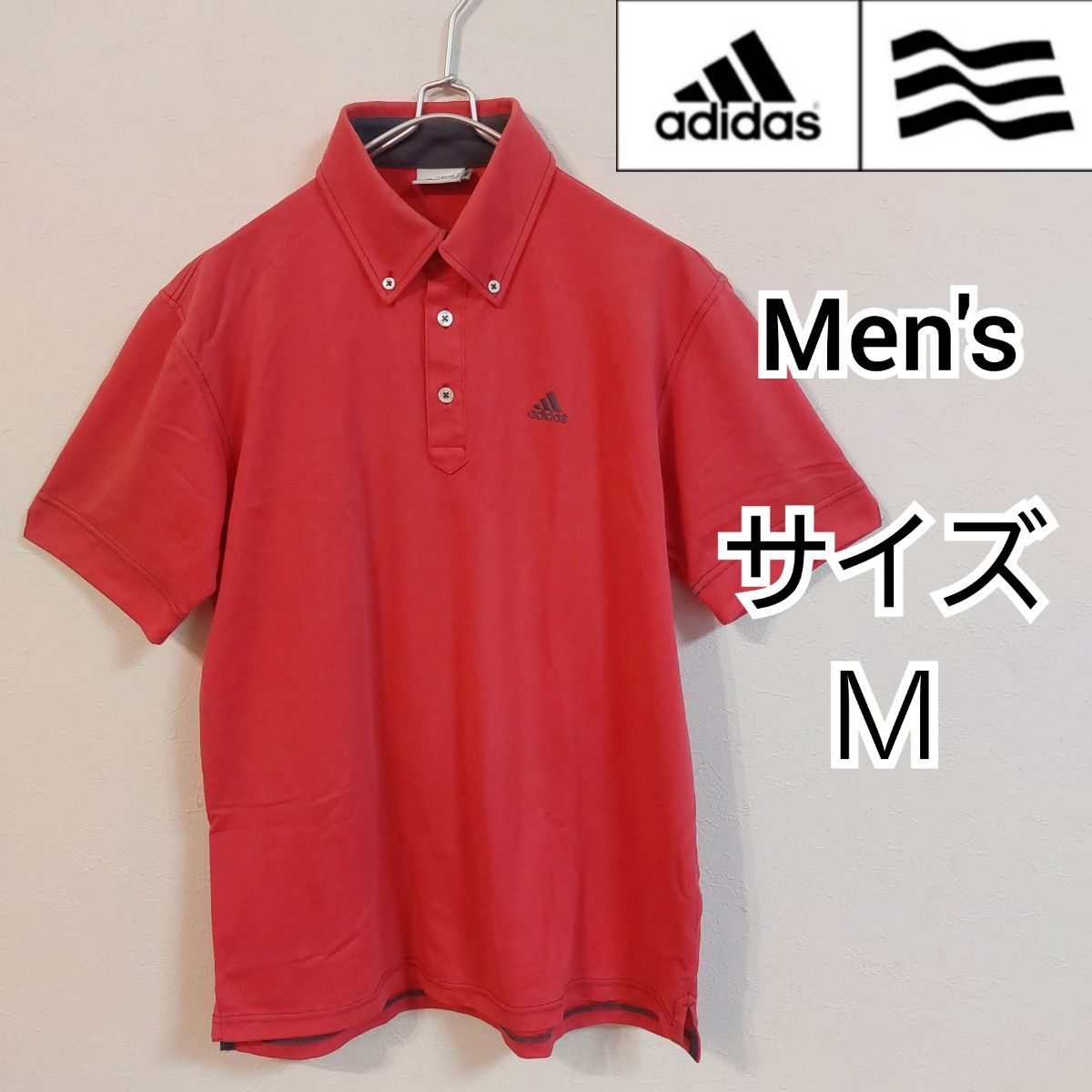 【adidas GOLF】アディダス/半袖ポロシャツ/ゴルフウェア/メンズＭ　ボタンダウン　ピンク系