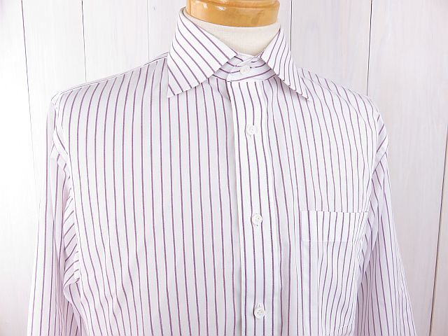 スーツカンパニー　長袖ドレスシャツ　ストライプ　白　紫　４１/８８　L_画像4