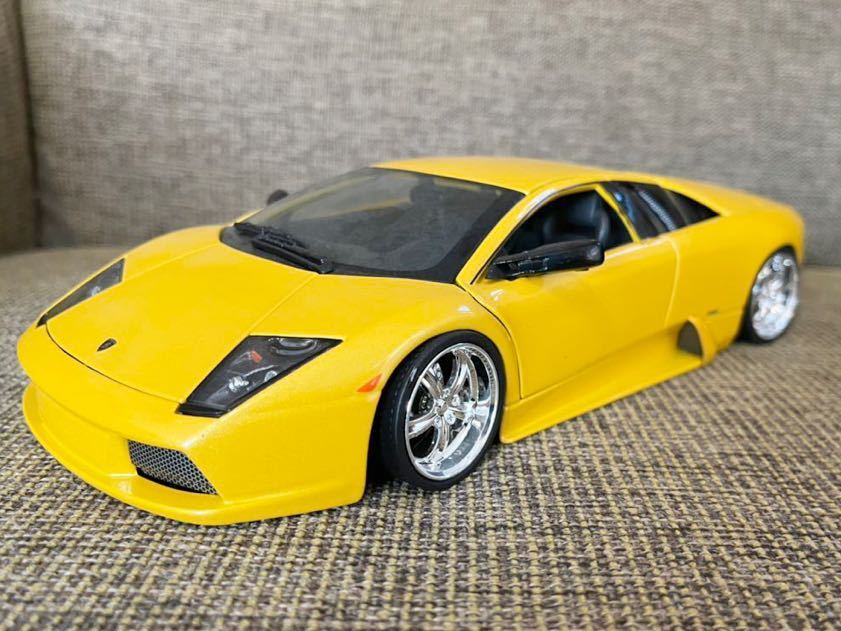 美品1/18 Lamborghini Gallardo ランボルギーニガヤルド黄色ダイキャストミニカー カスタムメッキホイール 改造 カスタム ローダウン