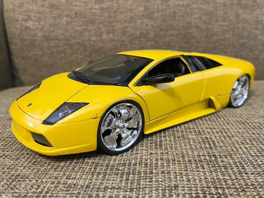 美品1/18 Lamborghini Gallardo ランボルギーニガヤルド黄色ダイキャストミニカー カスタムメッキスピナーホイール 改造 ローダウン