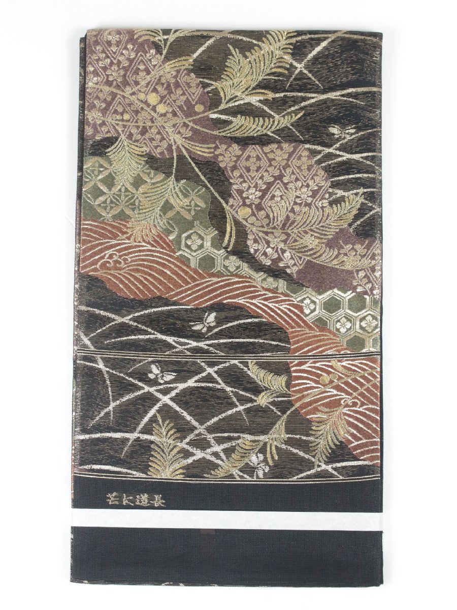 ☆未仕立て☆正絹 夏袋帯 道長取り紋様 e4-120 古典柄 植物・蝶文様 帯