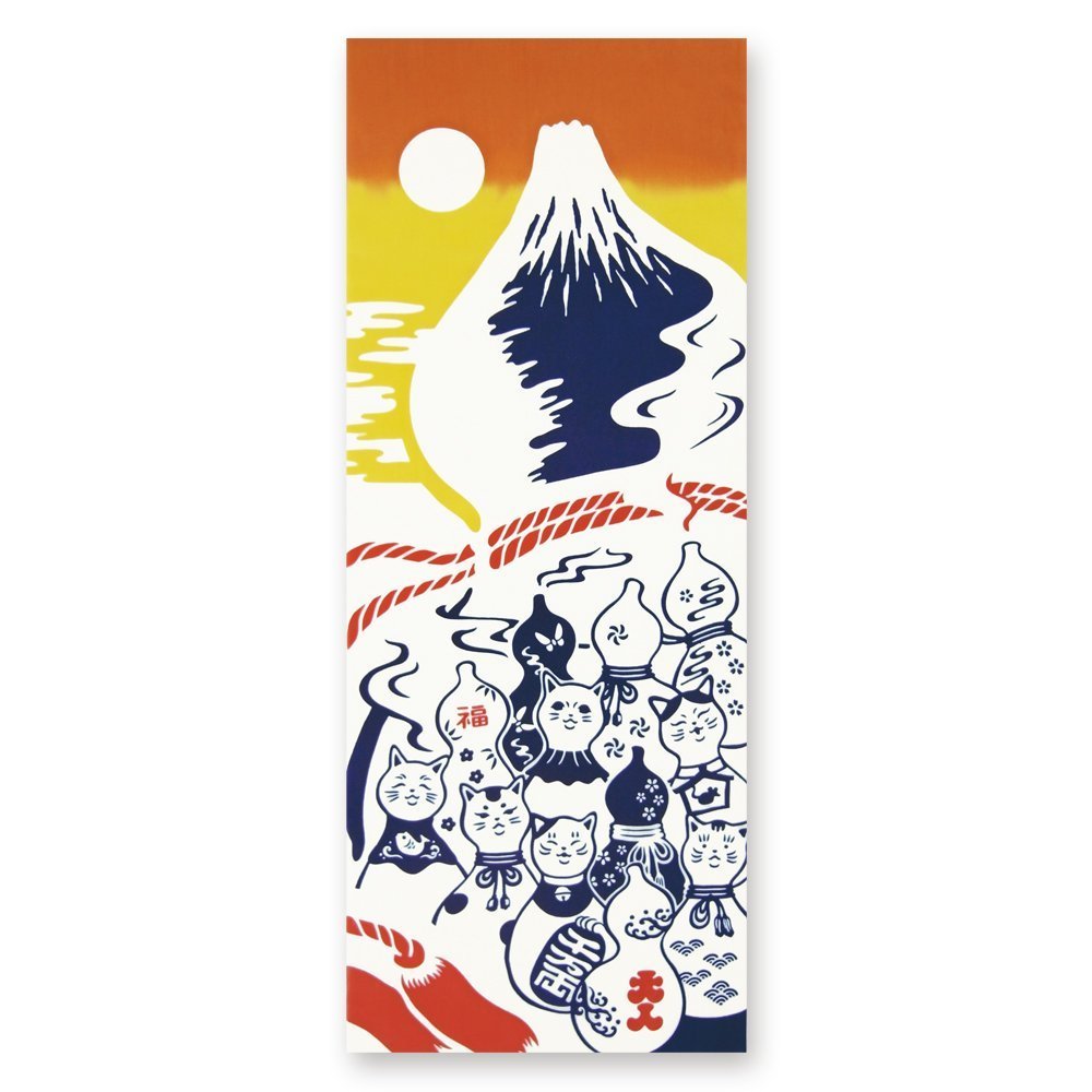 日本手ぬぐい 和柄 おしゃれ 瓢箪猫と富士山 kenema 縁起 注染 手拭い