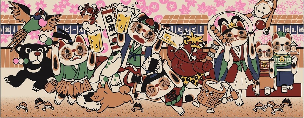 手ぬぐい 和柄 ねこ 昔話 福招き猫 日本製 手拭い ヤギセイ クリックポスト対応 ポイント消化_画像1