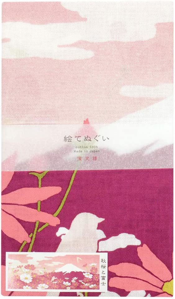濱文様　絵手ぬぐい 秋桜と富士 秋 手拭い クリックポスト対応_画像2