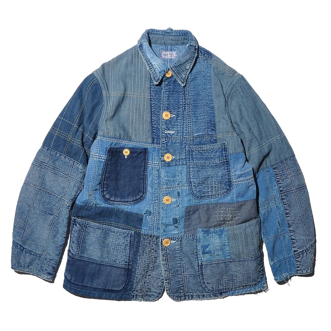 BLUE BLUE 刺し子パッチワーク加工カバーオール 4 XL 美品 インディゴ