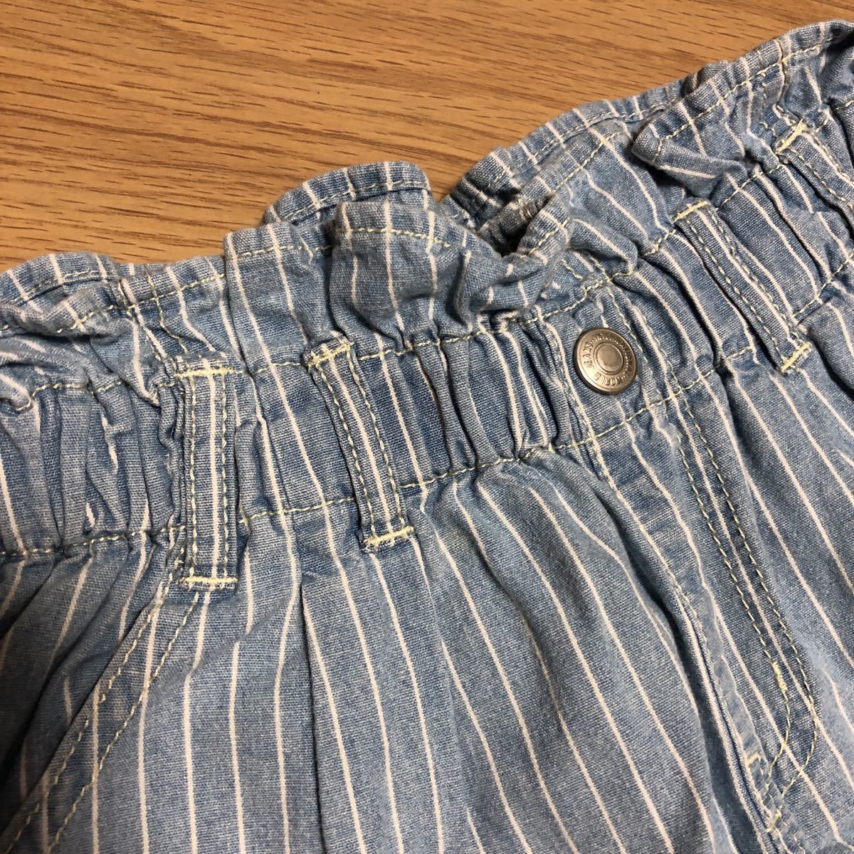 [ west pine shop chain ] Denim stripe high waist short pants trousers 140