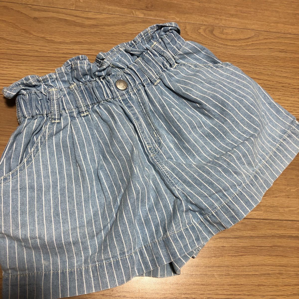 [ west pine shop chain ] Denim stripe high waist short pants trousers 140