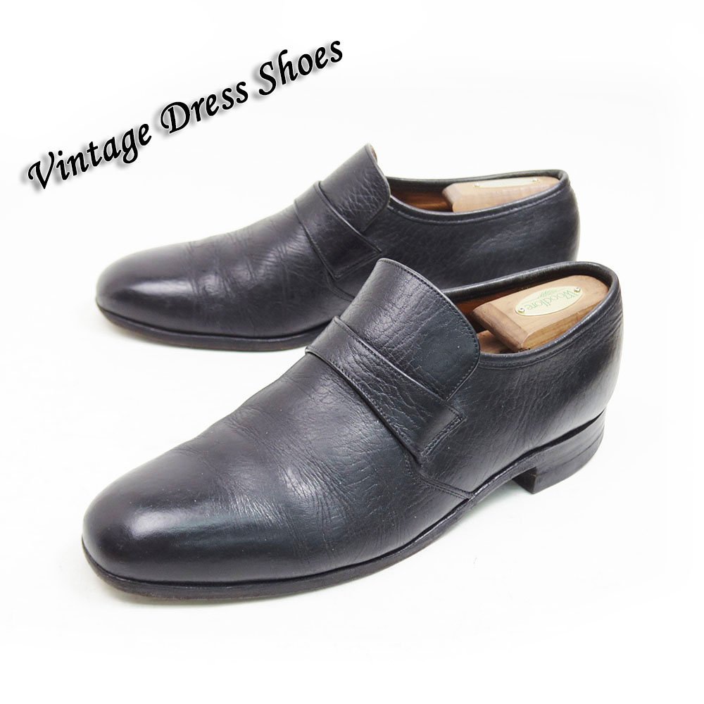 10D表記　28cm相当　Vintage Leather Shoes　ヴィンテージレザーシューズ　スリッポン　スクエアトゥ　革靴　ブラック　黒　/U7869_画像1