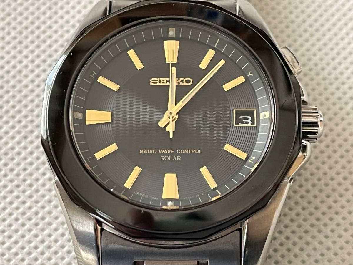  beautiful goods SEIKO Seiko BRIGHTZ Brightz wristwatch men's SAGZ039 black face solar radio wave titanium made in Japan 