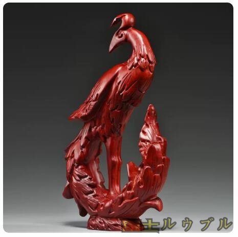 新入荷☆ 紅花梨実木質彫刻吉祥鳳凰置物高さ12 cm_画像3